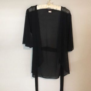 Dreamgirl Sheer Black Chiffon Kimono Robe Satin Tie Boudoir Size M